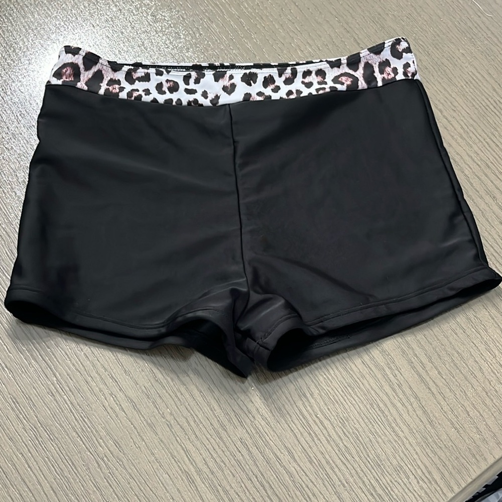 Ladies Large Black Swim Shorts with Leopard Print Waistband
NEW